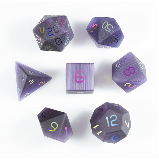 Ensemble de 7 dés polyédriques œil de chat Violet Orchid 