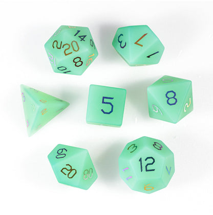 Ensemble de 7 dés polyédriques plaqués opaline verte 