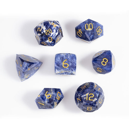 Ensemble de 7 dés à facettes diamantées en pierre à veines bleues 