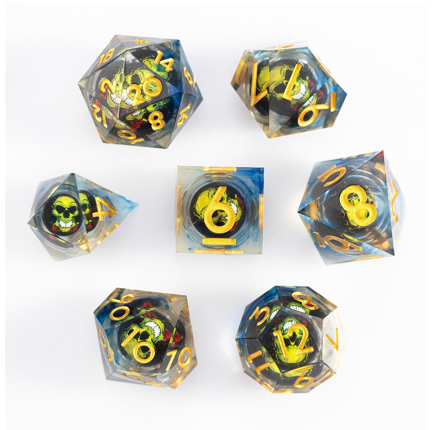 Ensemble de 7 dés polyédriques Gilded Veil Skull 