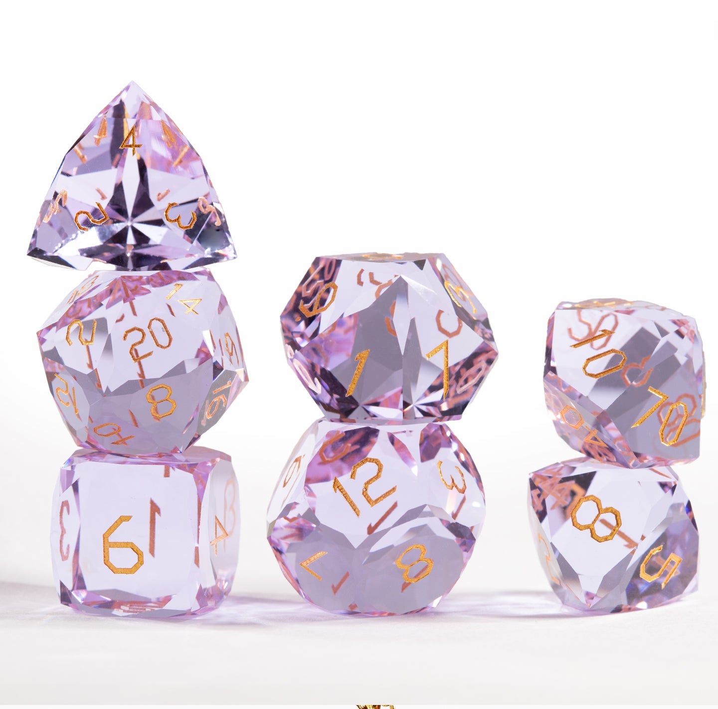 Amethyst Glass Diamond-Cut 7-Piece Dice Set