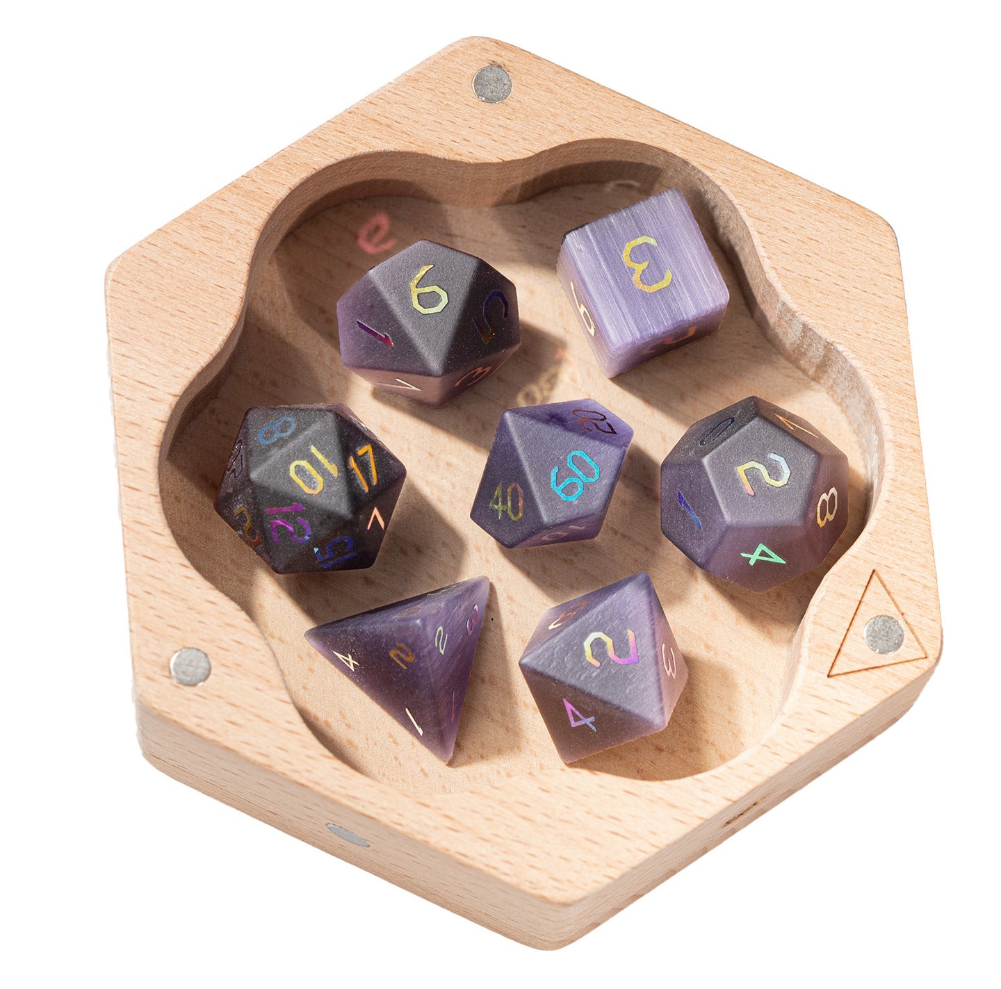 バイオレットオーキッドキャッツアイメッキ多面体ダイス7個セット