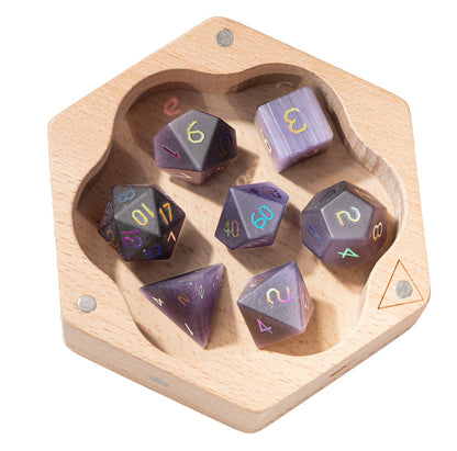 バイオレットオーキッドキャッツアイメッキ多面体ダイス7個セット