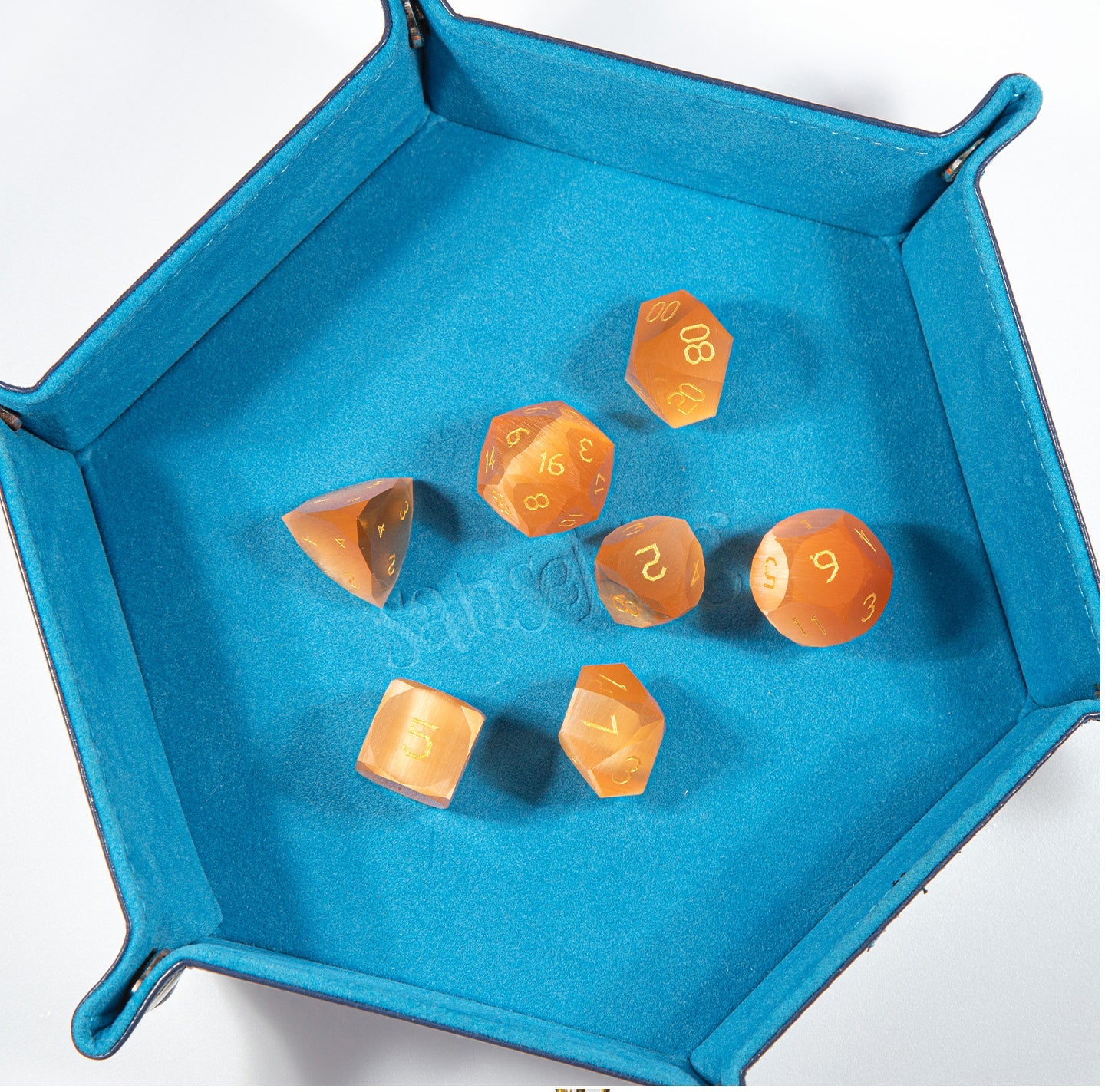 Amber Cat’s Eye Crystal Diamond-Cut 7-Piece Dice Set