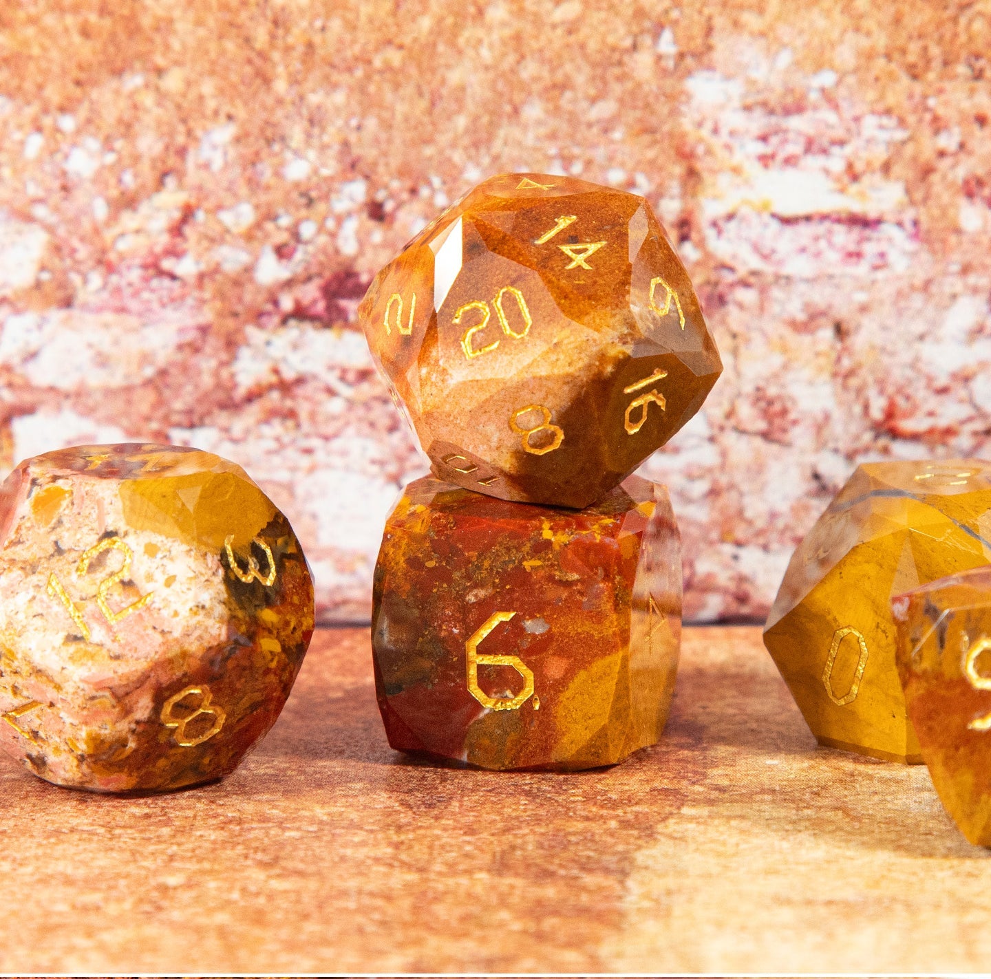 Ensemble de 7 dés en agate océan taillée en diamant
