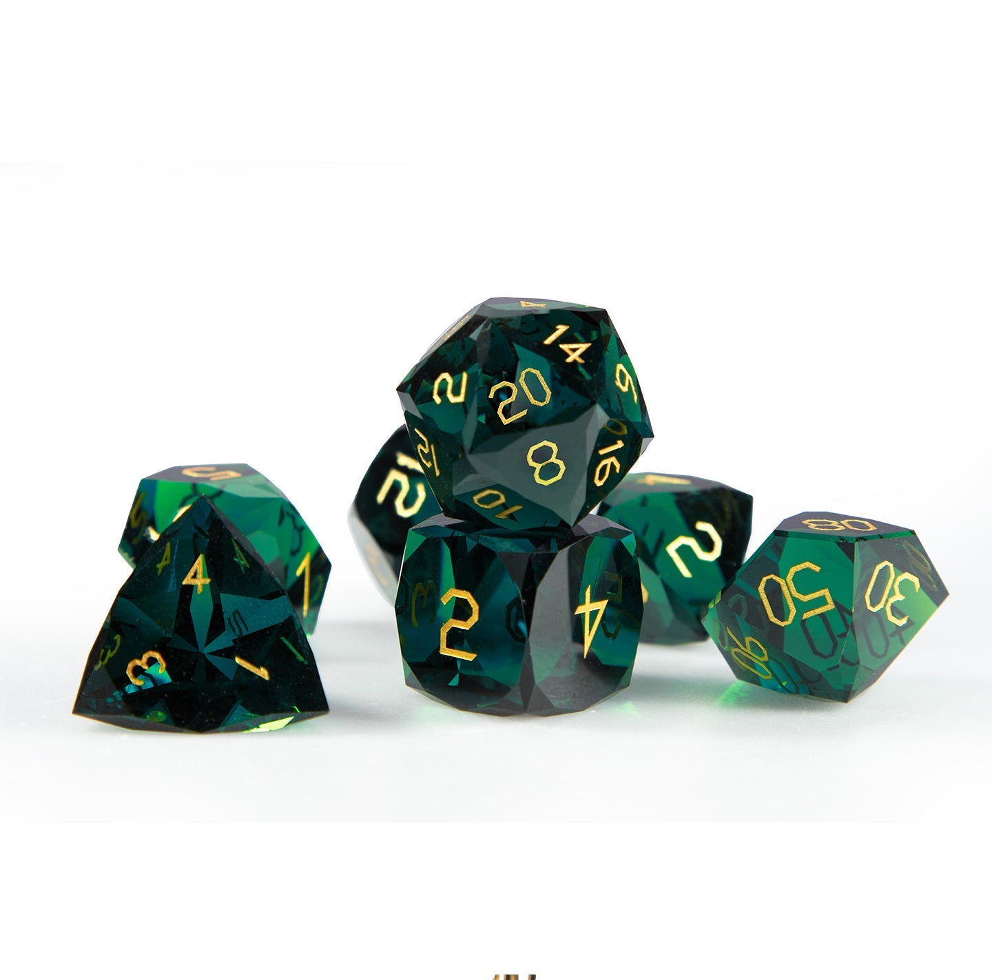 Ensemble de 7 dés Cypress Green à facettes diamantées 