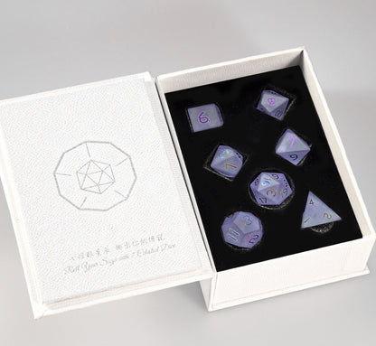 アメジストパープルガラスメッキ多面体ダイス7個セット