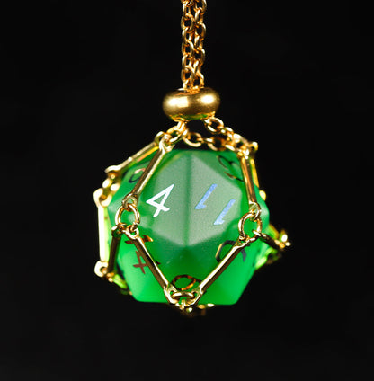 Ensemble de 7 dés polyédriques en verre plaqué vert émeraude 