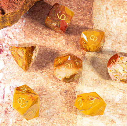Ensemble de 7 dés en agate océan taillée en diamant