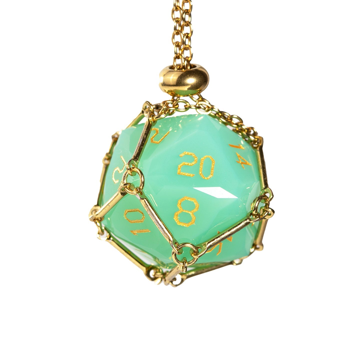 Ensemble de 7 dés en opaline verte taillée en diamant 