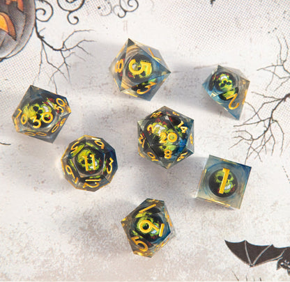 Ensemble de 7 dés polyédriques Gilded Veil Skull 