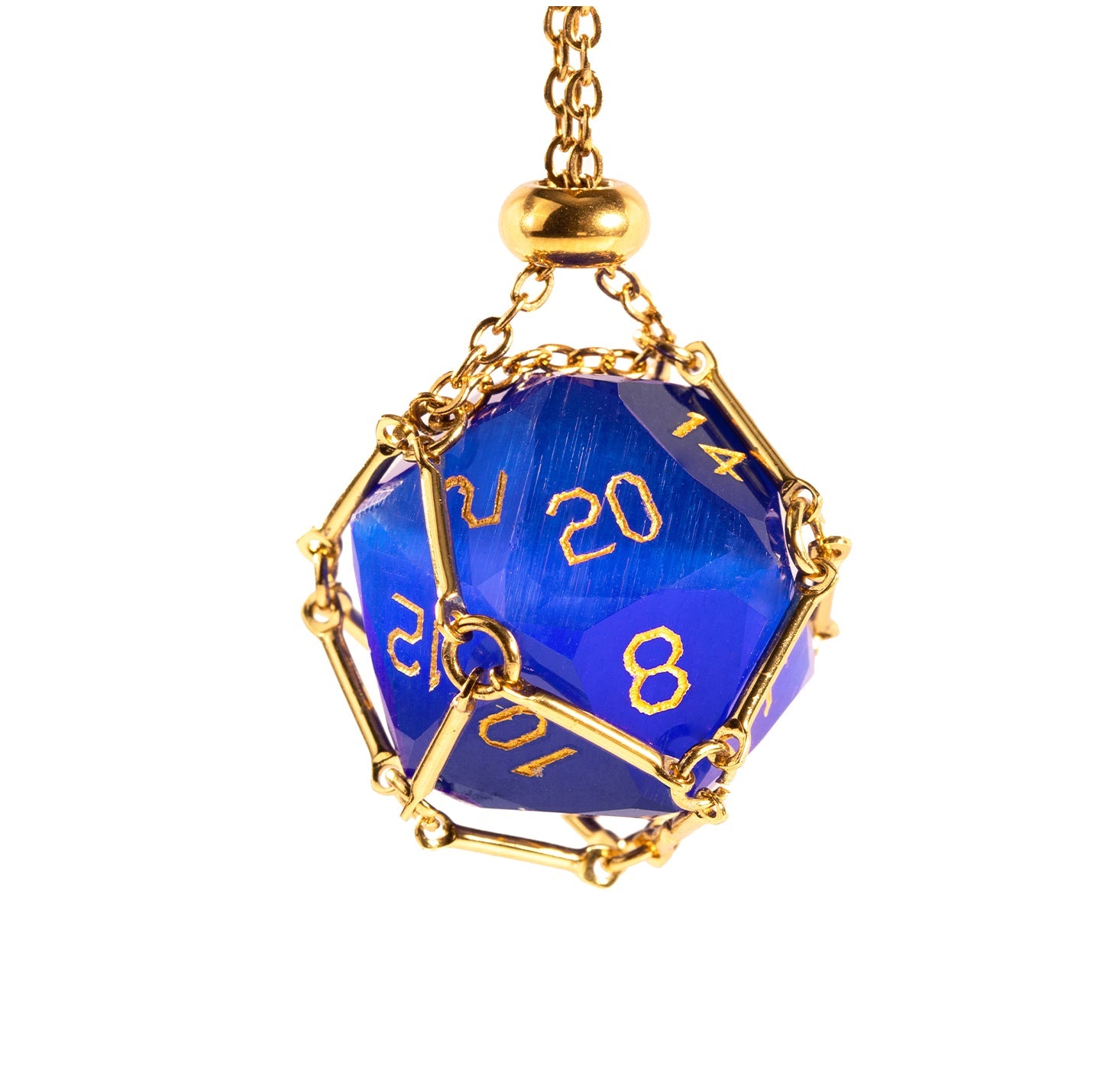 Ensemble de 7 dés en cristal œil-de-chat bleu royal taillés en diamant 