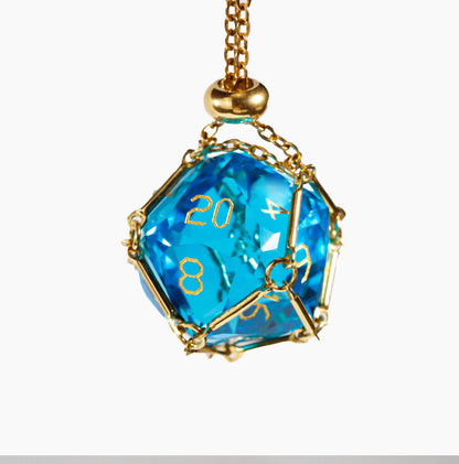 Ensemble de 7 dés en cristal bleu mer taillé en diamant 