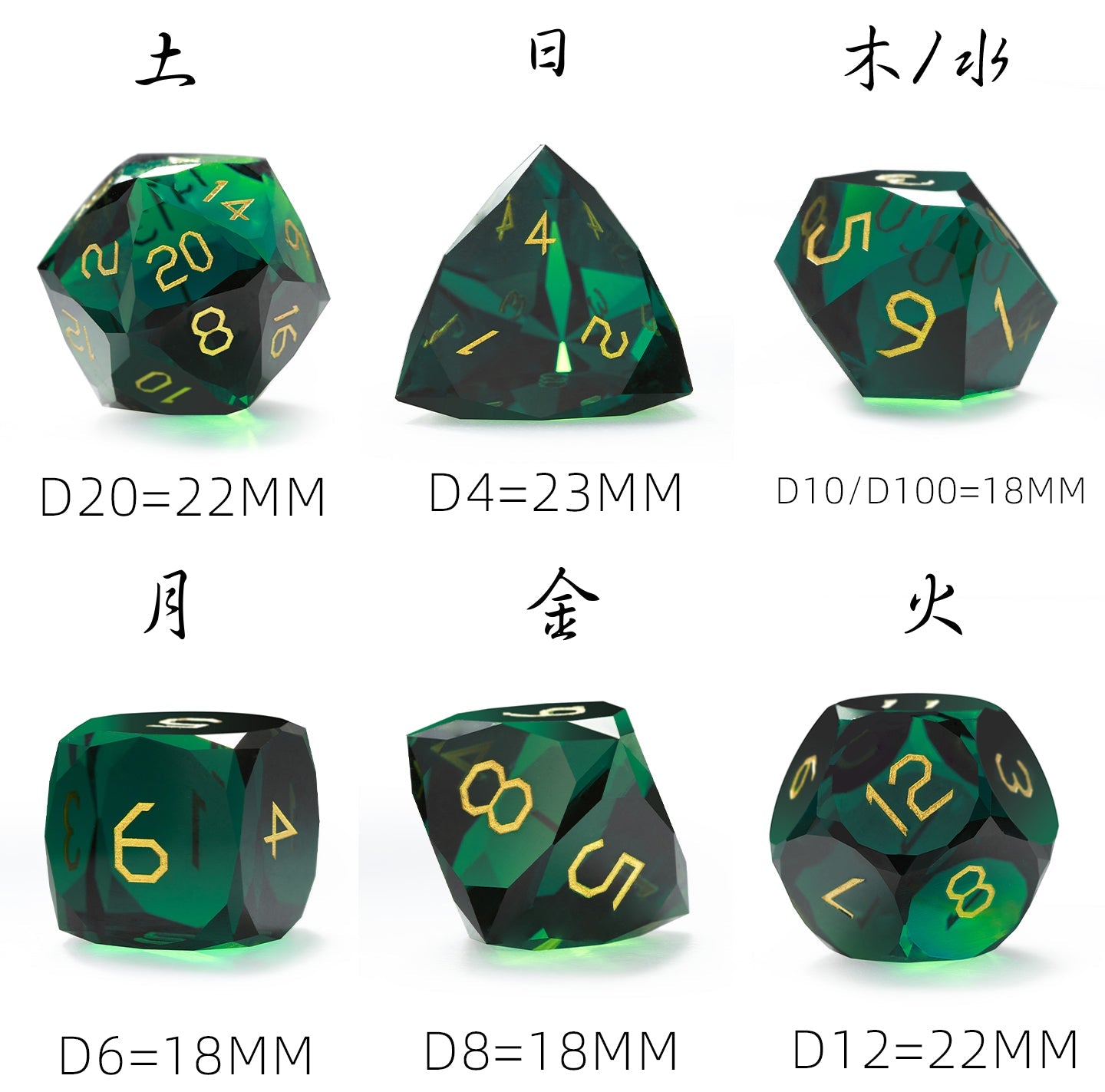Ensemble de 7 dés Cypress Green à facettes diamantées 