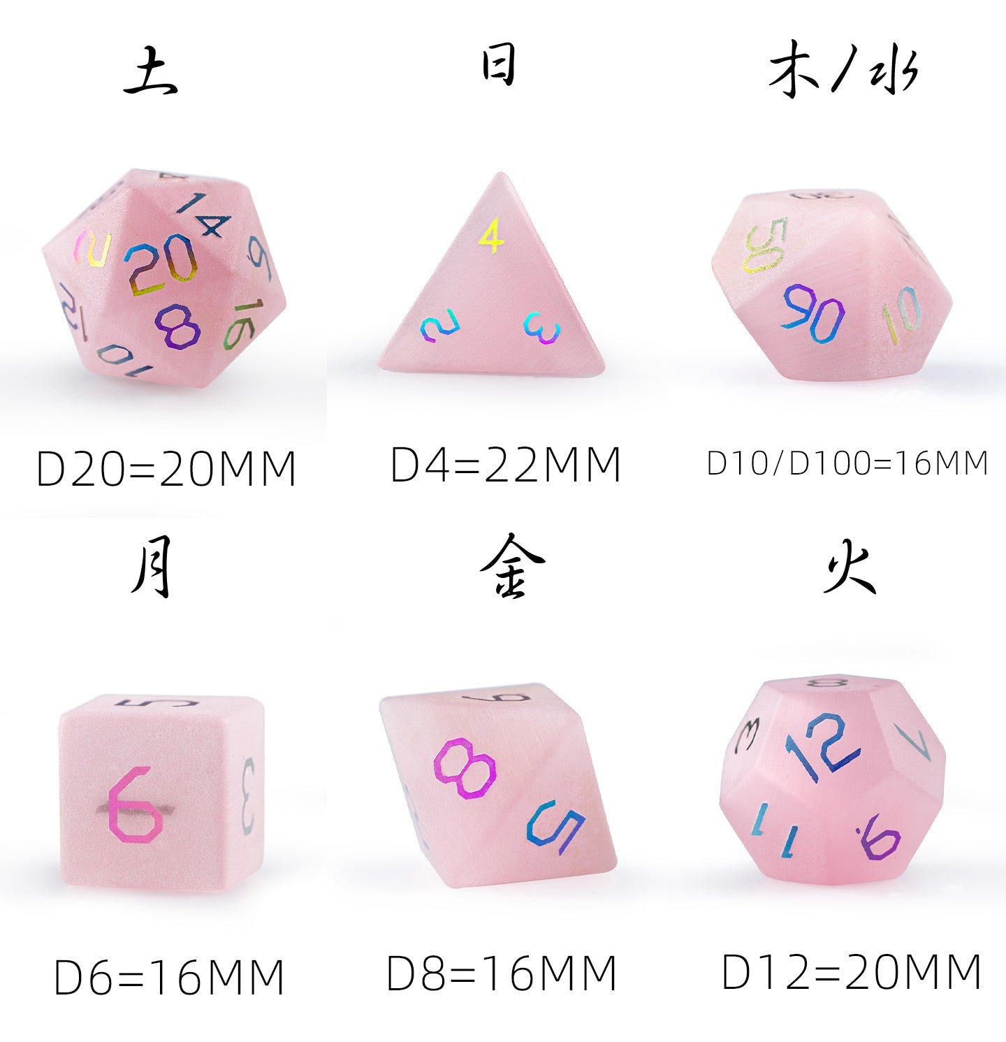 ピンクキャッツアイメッキ多面体ダイス7個セット