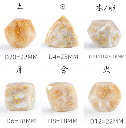 Ensemble de 7 dés à facettes diamantées en pierre chrysanthème 