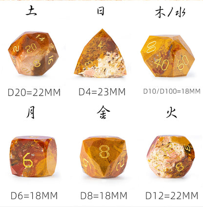 Ensemble de 7 dés en agate océan taillée en diamant