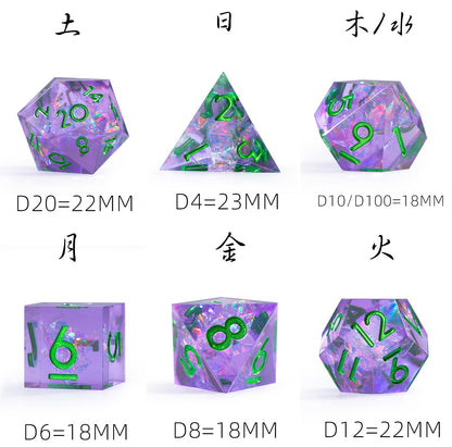 Ensemble de 7 dés polyédriques Dreamveil Amethyst Gold 