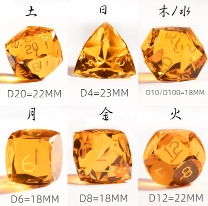 オレンジクリスタルダイヤモンドカット7ピースダイスセット