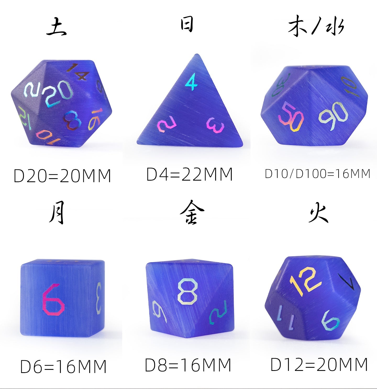ロイヤルブルーキャットメッキ多面体ダイス7個セット