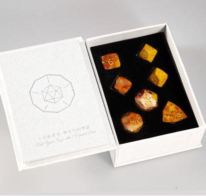 Ensemble de 7 dés en agate océan taillée en diamant