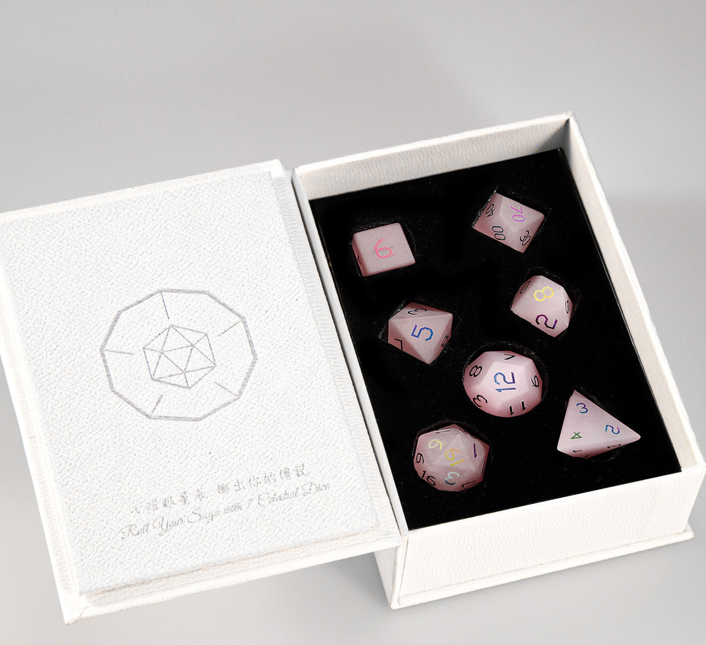 ピンクキャッツアイメッキ多面体ダイス7個セット