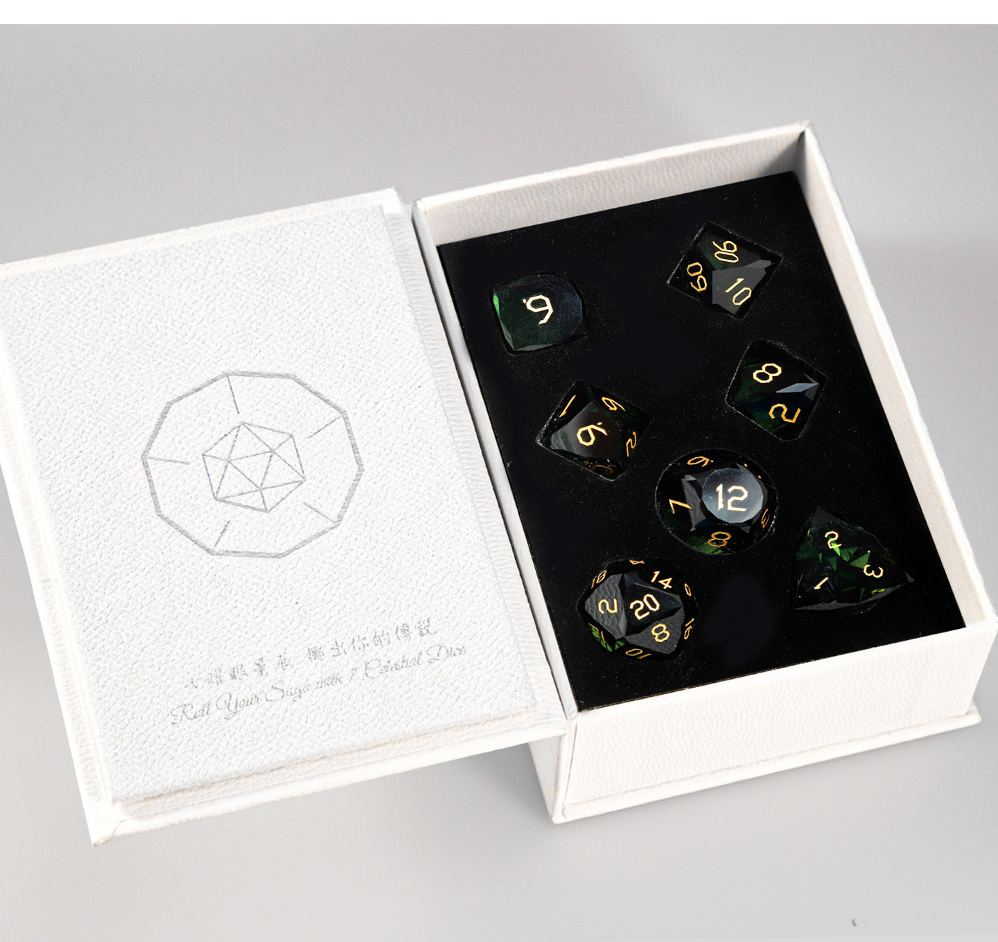 Ensemble de 7 dés Cypress Green à facettes diamantées 
