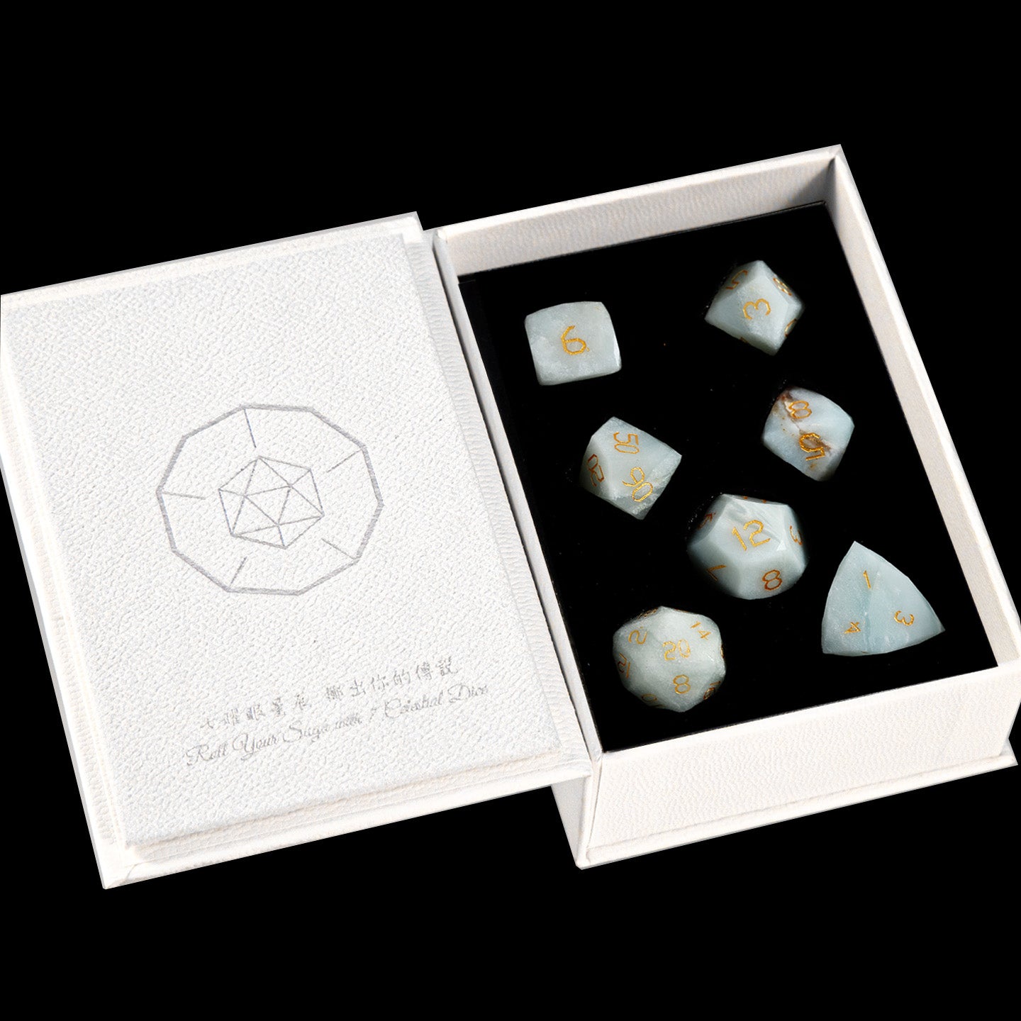 Ensemble de 7 dés en amazonite brésilienne taillée en diamant 