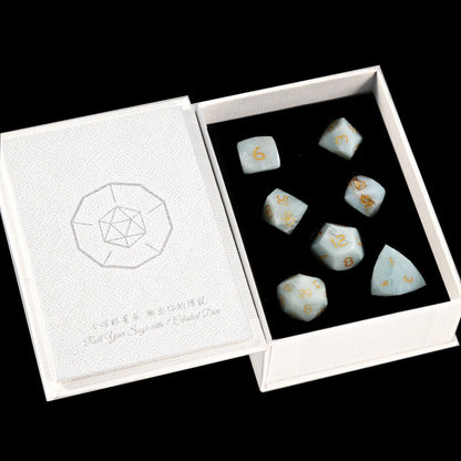 Ensemble de 7 dés en amazonite brésilienne taillée en diamant 