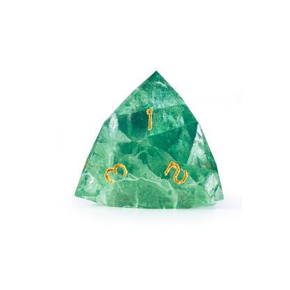 Ensemble de 7 dés en fluorite verte taillée en diamant 