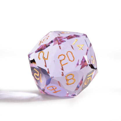 Ensemble de 7 dés en verre améthyste taillé en diamant 