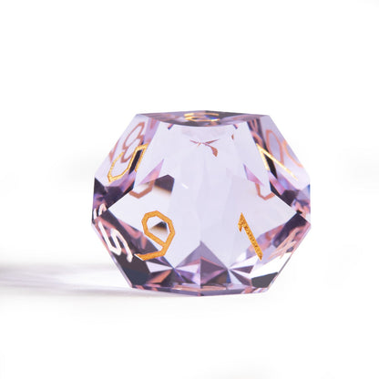 Ensemble de 7 dés en verre améthyste taillé en diamant 