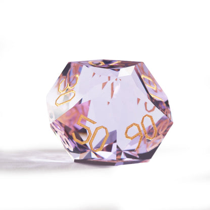 Ensemble de 7 dés en verre améthyste taillé en diamant 