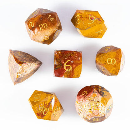 Ensemble de 7 dés en agate océan taillée en diamant