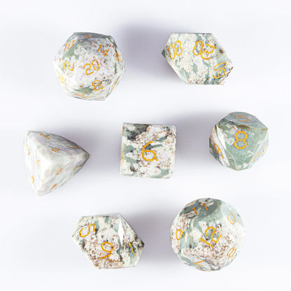 Ensemble de 7 dés en jade à facettes diamantées, motif fleur de prunier 