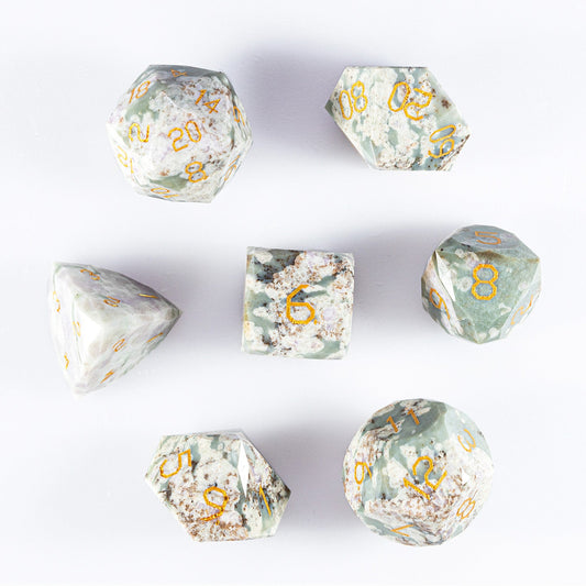 Ensemble de 7 dés en jade à facettes diamantées, motif fleur de prunier 