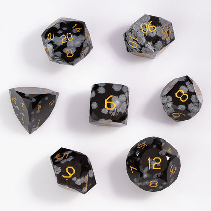 Ensemble de 7 dés en obsidienne flocon de neige taillée en diamant 