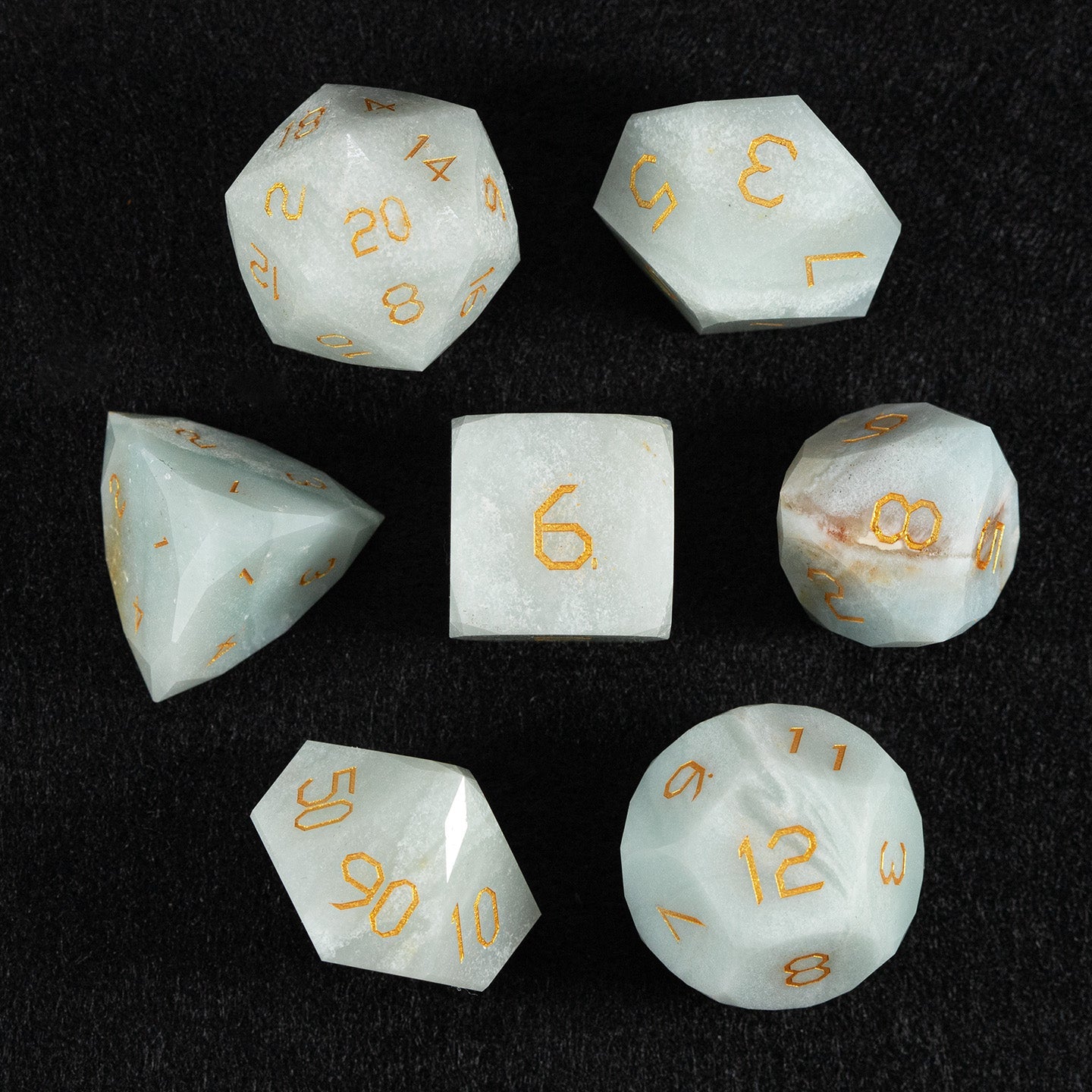 Ensemble de 7 dés en amazonite brésilienne taillée en diamant 