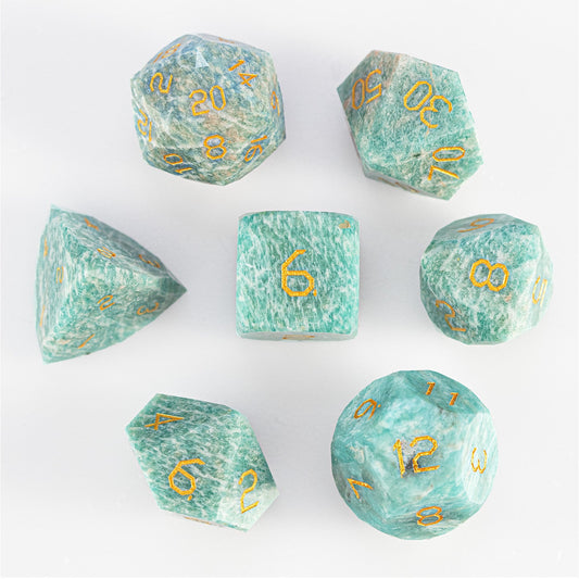 Jeu de 7 dés en amazonite russe taillée en diamant