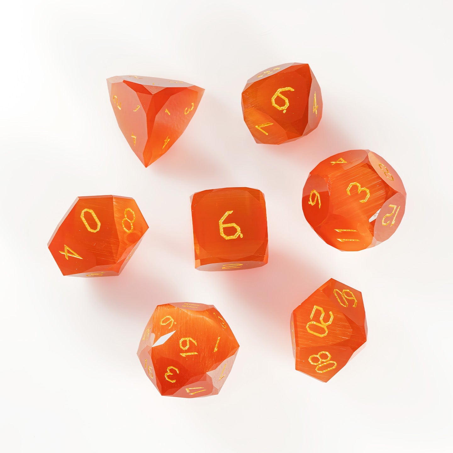 Ensemble de 7 dés en cristal œil-de-chat rouge taillé en diamant 