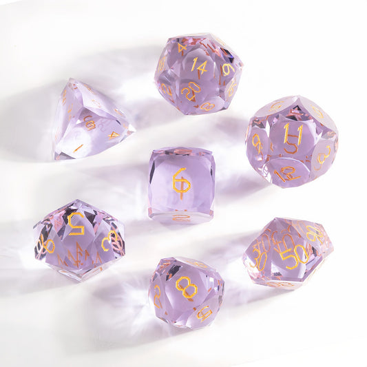 Amethyst Glass Diamond-Cut 7-Piece Dice Set