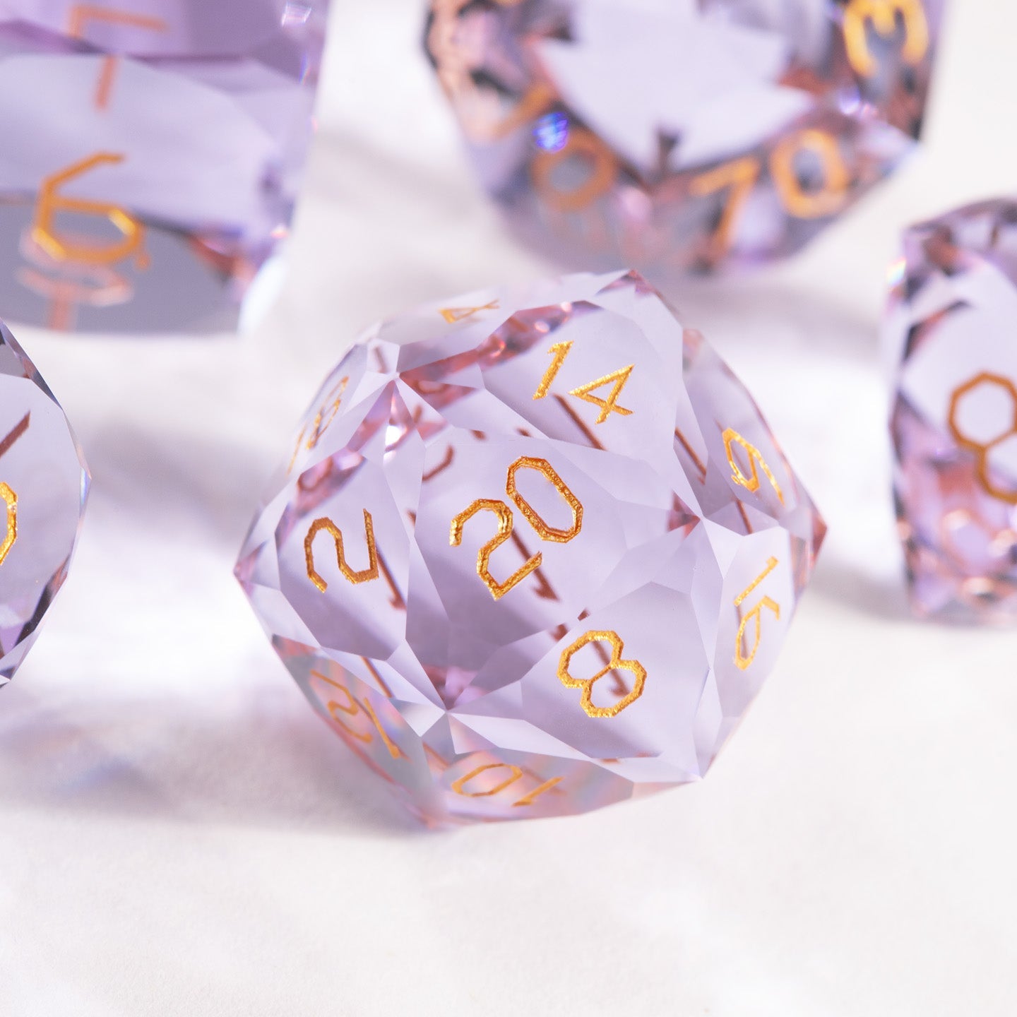 Amethyst Glass Diamond-Cut 7-Piece Dice Set