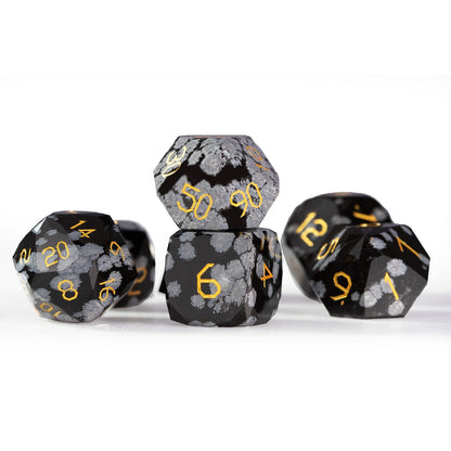 Ensemble de 7 dés en obsidienne flocon de neige taillée en diamant 