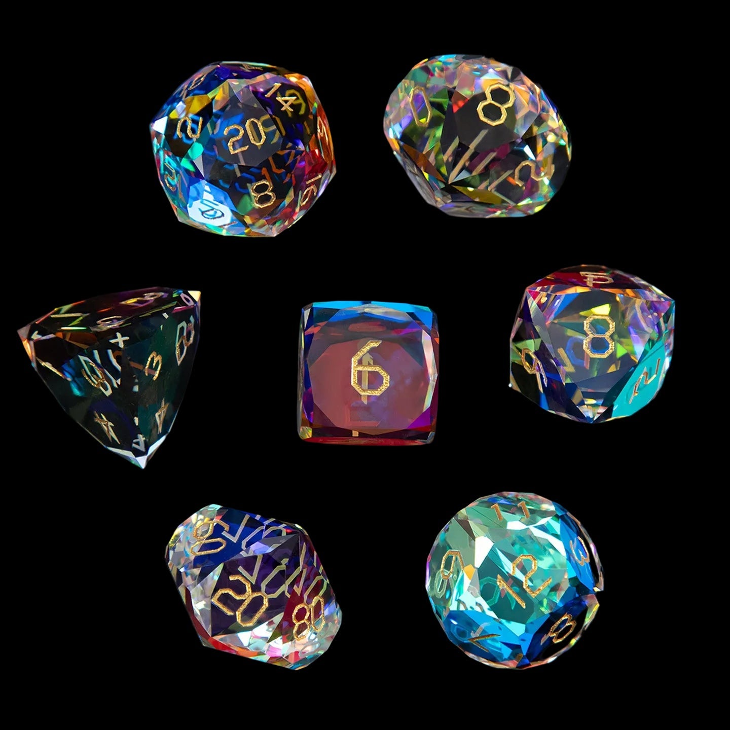 虹色クリスタルダイヤモンドカット7ピースダイスセット
