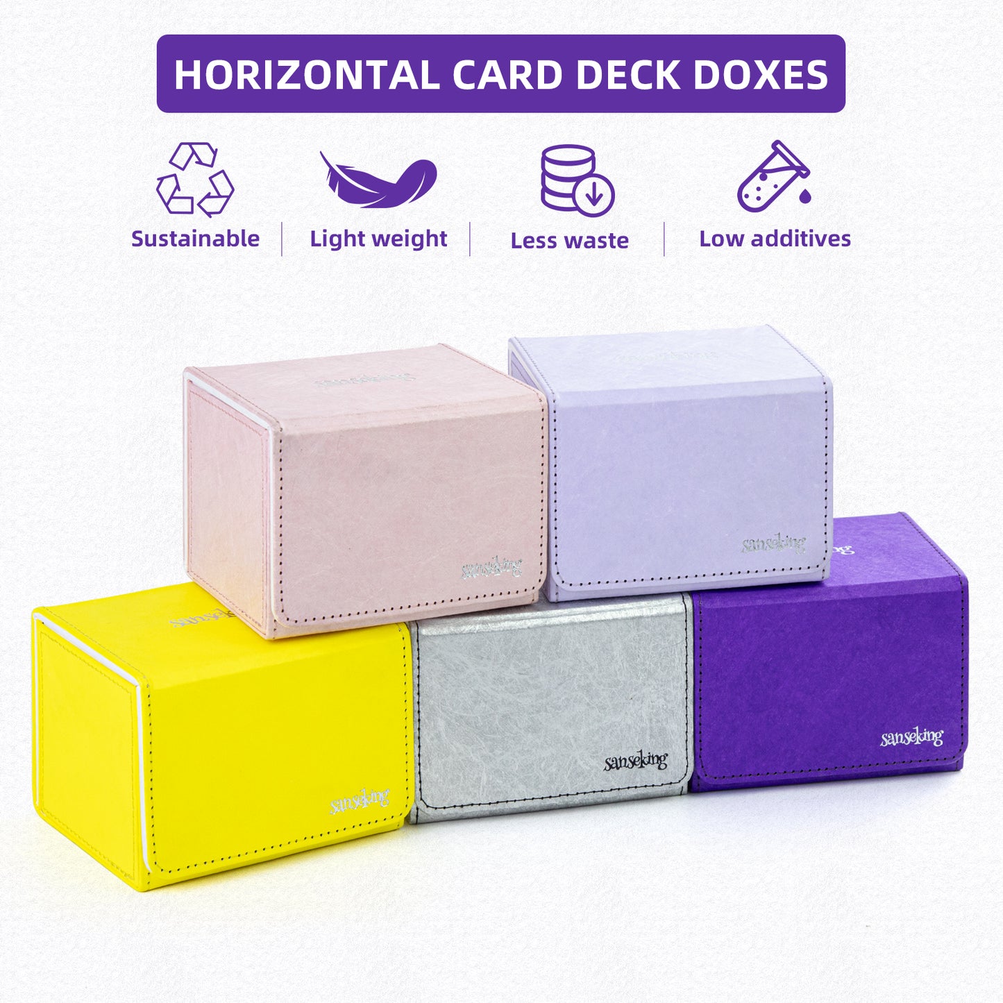 Sanseking Magic Card Deck Box for MTG Single Deck Card Box fits 100+ TCG Sleeved Cards Tyvek® Paper Card Box Top Loading Card Boxes Magic Gift for MTG TCG CCG (Horizontal,Purple)