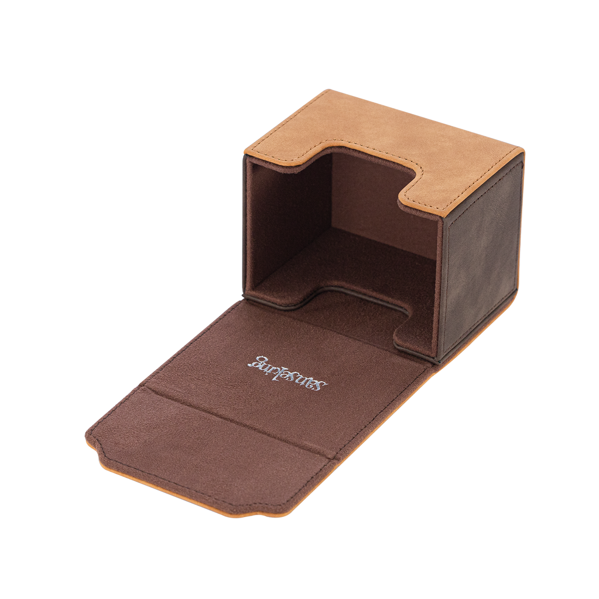 Horizontal Color-Block Pu Deck Box Brown with 1 Divider
