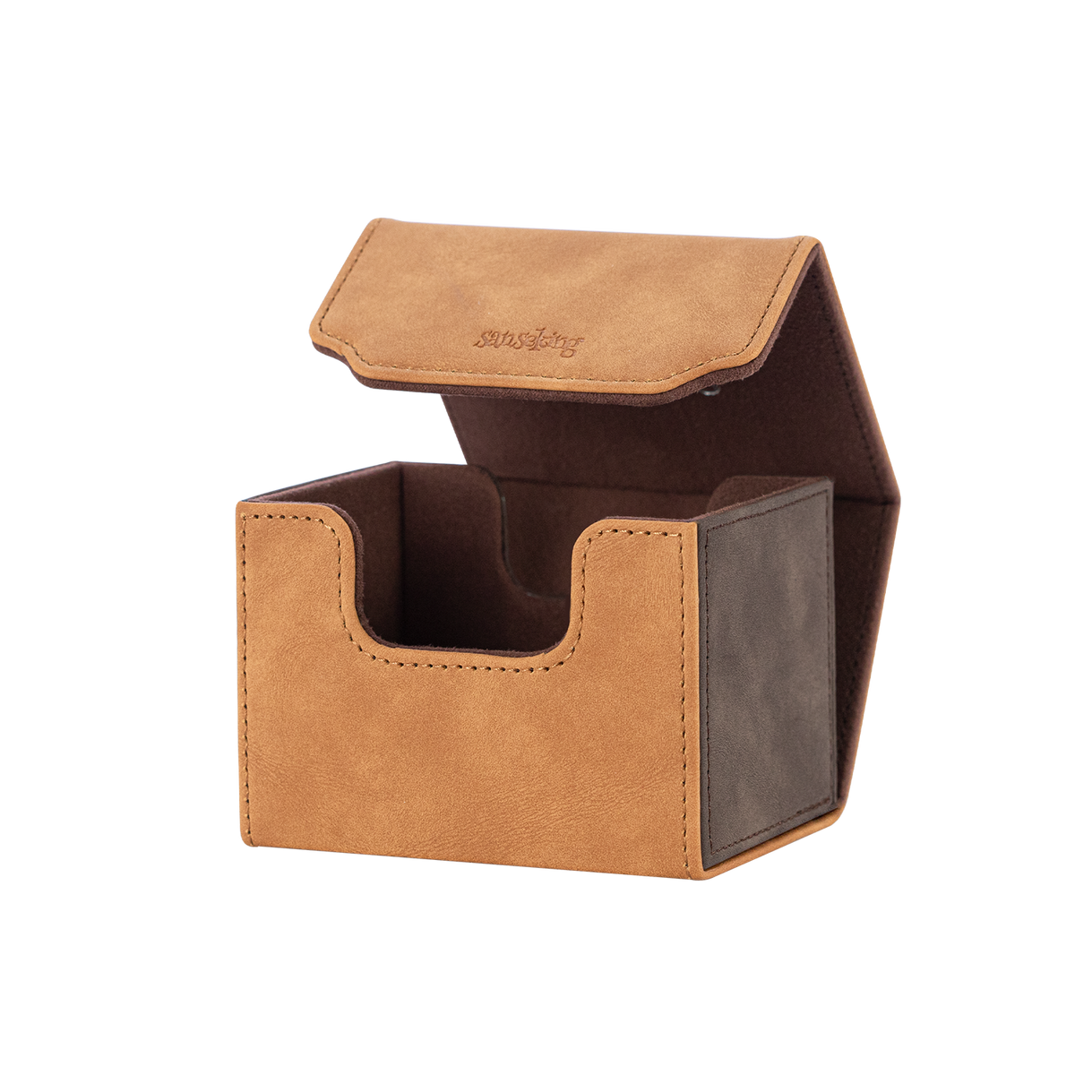 Horizontal Color-Block Pu Deck Box Brown with 1 Divider