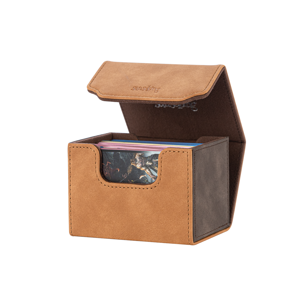 Horizontal Color-Block Pu Deck Box Brown with 1 Divider