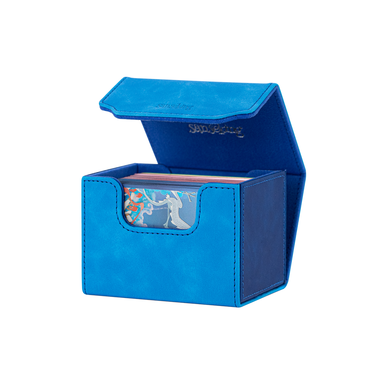 Horizontal Color-Block Pu Deck Box Dark Blue with 1 Divider
