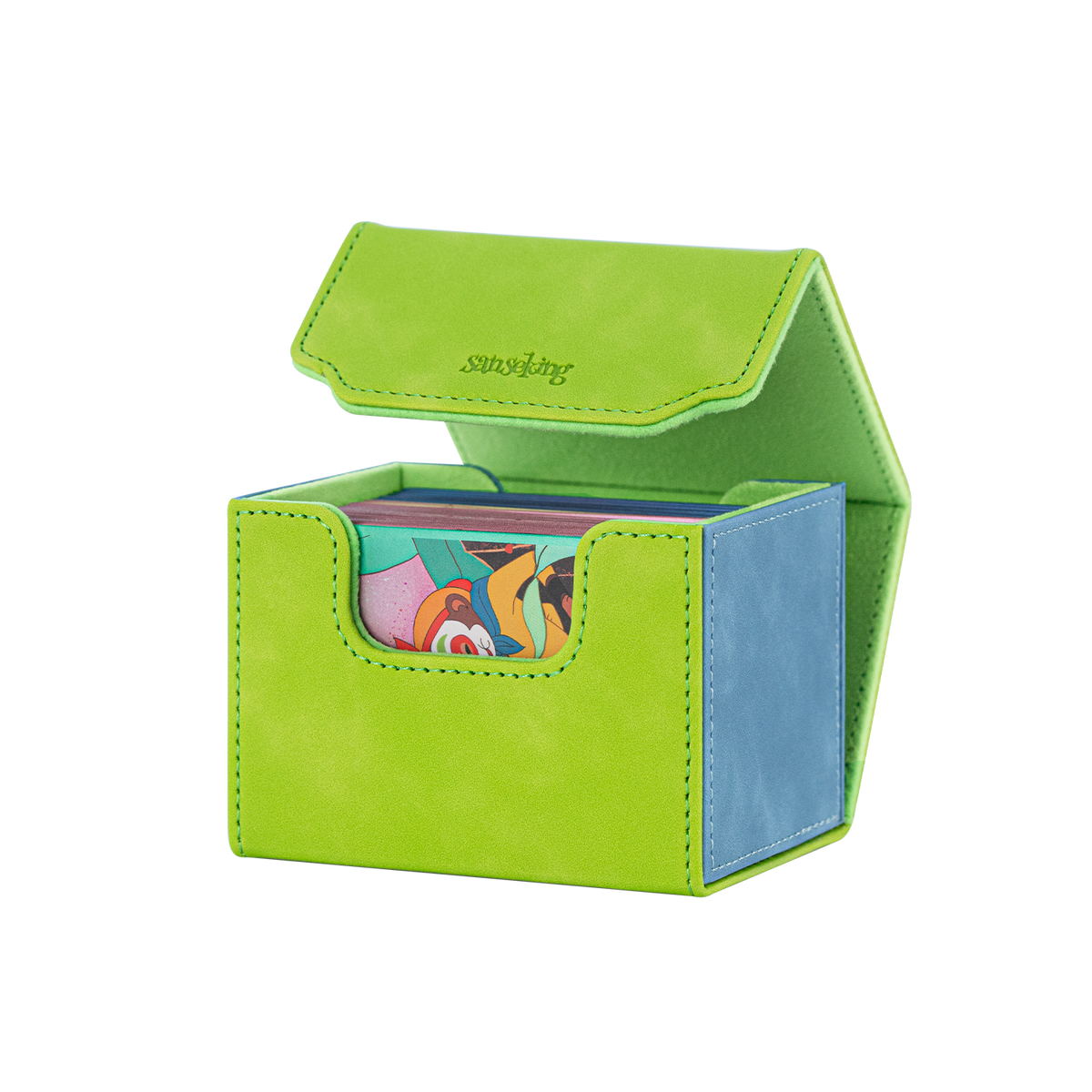 Horizontal Color-Block Pu Deck Box Green with 1 Divider